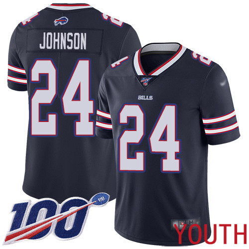 Youth Buffalo Bills #24 Taron Johnson Limited Navy Blue Inverted Legend 100th Season NFL Jersey